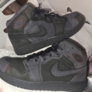 Jordan Black and Gray Sneakers with Red Stitching